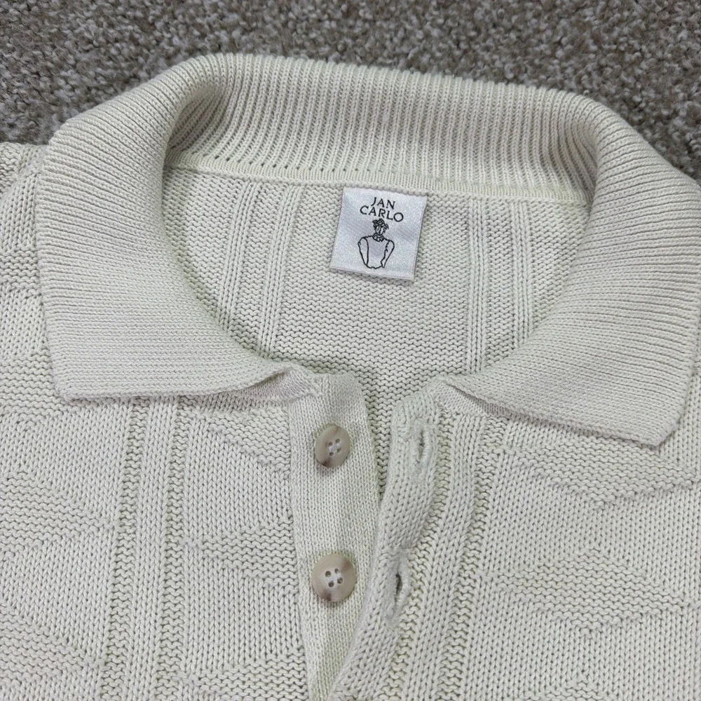 Vintage Jan Carlo Henley Sweater Cream Size XL 90s Classic Geometric